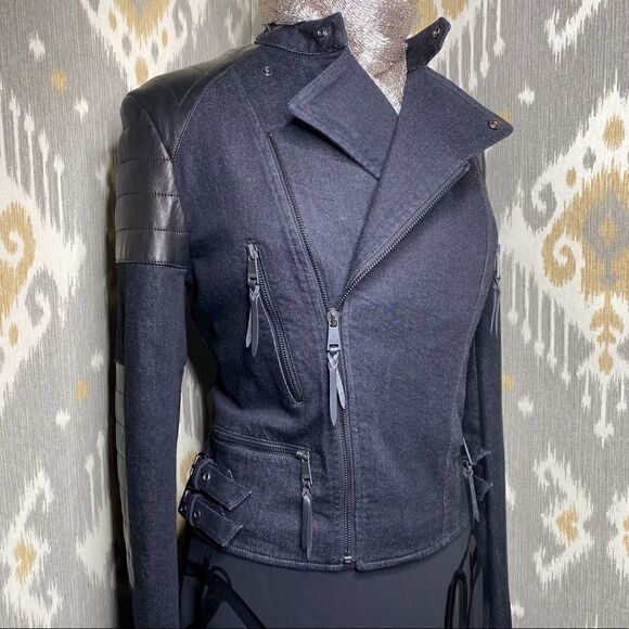 Ralph Lauren Italian Lamb Leather Patch Stretch Denim Moto Jacket - Picture 13 of 16